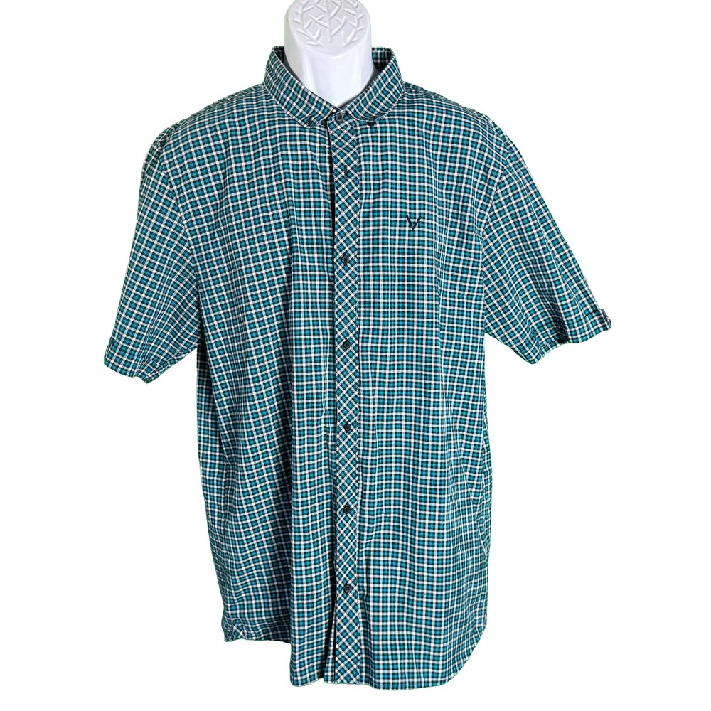 Vans Button Down Shirt Mens XL Teal Black Gingham Plaid Short Sleeve Casual